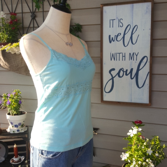 OLD NAVY ♡ Gorgeous Vintage Aqua Perfect Fit Lacey Cami Bralette Babydoll Top S - Picture 4 of 13